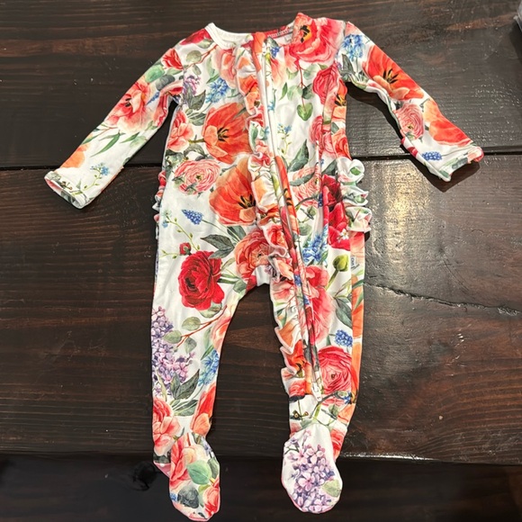 Double the Sprinkles Newborn Floral Ruffle Zipper Pajamas - Picture 1 of 5